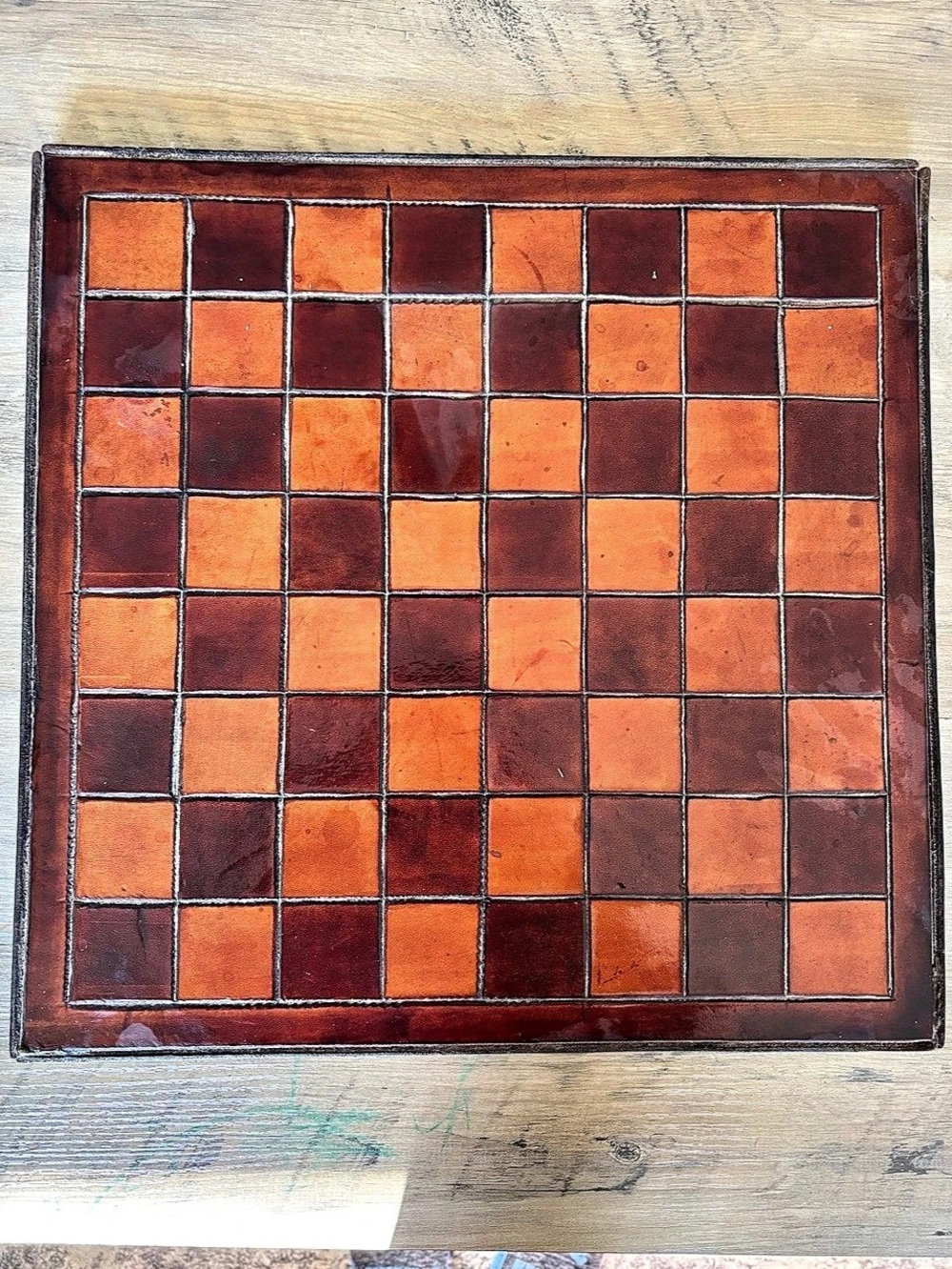 Real Leather Vintage Checker Game Board